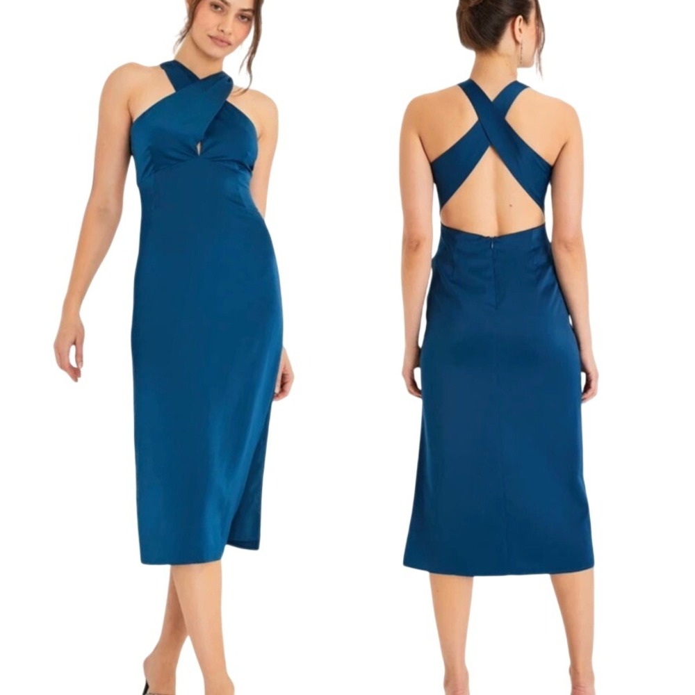 Lulu's Truly Picturesque Dark Blue Teal Open Back Dress XL‎ Cocktail Wedding NWT